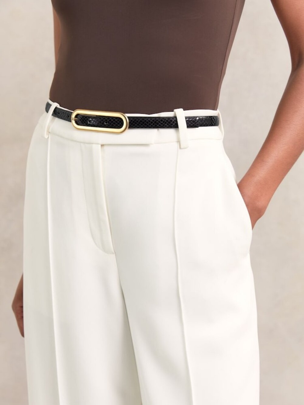 Reiss Chaya Suede Elongated-Buckle Skinny Belt Black Snakeskin Size Medium